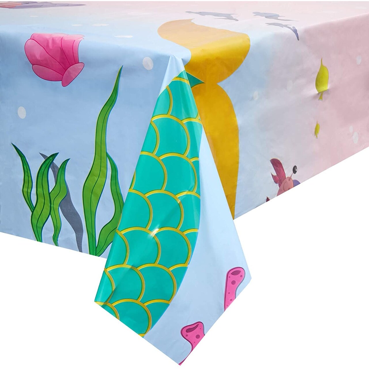 3 Pack Mermaid Plastic Tablecloths for Kids Girls Birthday Party Decorations, 54 x 108 in Under the Sea Disposable Table Cover